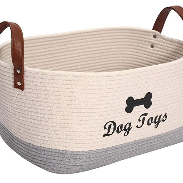 Brabtod Large Cotton Dog Toy Basket Storage, 16.5"x10.6"x 7.5" Puppy Toy Basket, Puppy Bins, Laundry Basket Storage bin - Perfect for organizing pet Toys, Blankets, leashes, Pee mats and Diapers