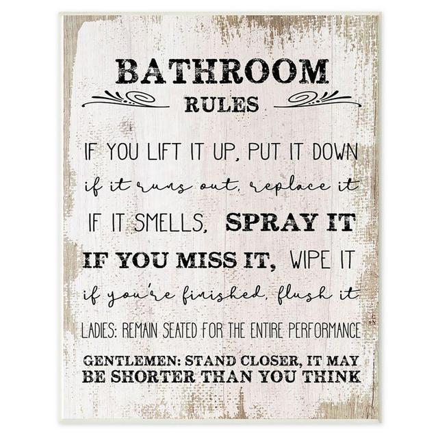 "Bathroom Rules" 12-Inch x 18-Inch Framed Wall Art in White