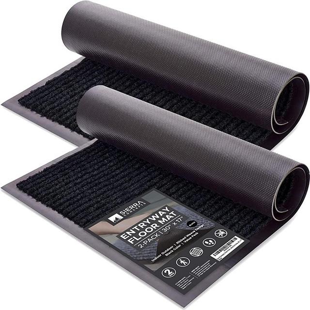 Sierra Concepts 2-Pack Front Door Mat Ribbed Black - Indoor Outdoor Floor Doormat Rug Entryway Welcome Mats - Entrance Shoe Scraper, Entry Inside Outside Garage Traffic Utility Porch Area, 30" x 17"