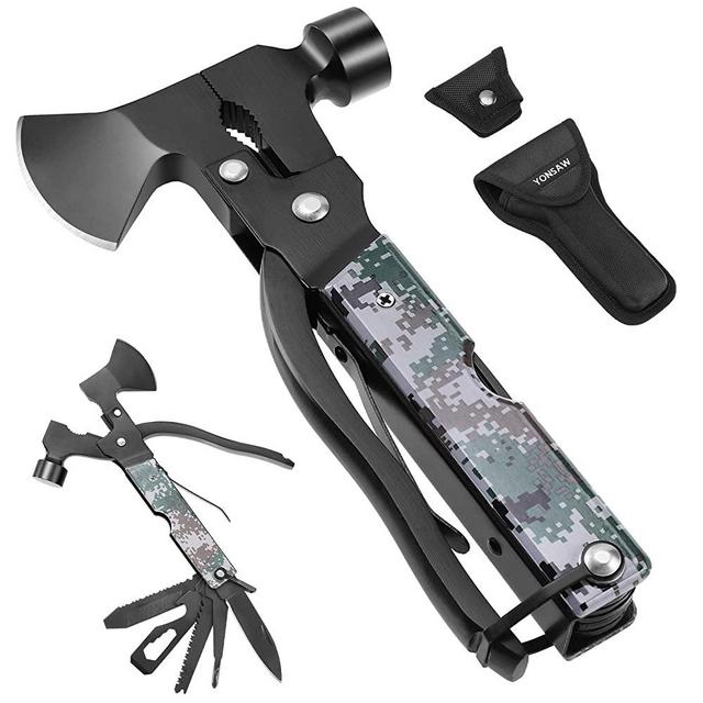 Camping Accessories Multitool Camping Gear Unique Gifts for Men Dad 16 in 1 Survival Gear and Equipment Camping Tools and Gadgets for Men Outdoor Hunting Hiking Supplies Mini Axe Hammer Mens Gifts