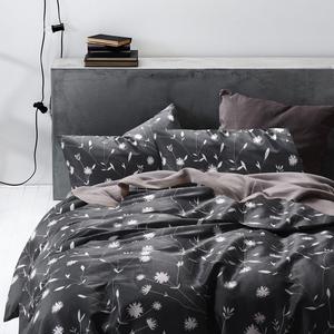 Dark Gray Duvet Cover Set, 100% Cotton Bedding, White Floral Flowers and Tree Branches Leaves Pattern Printed on Grey, with Zipper Closure (3pcs, King Size)