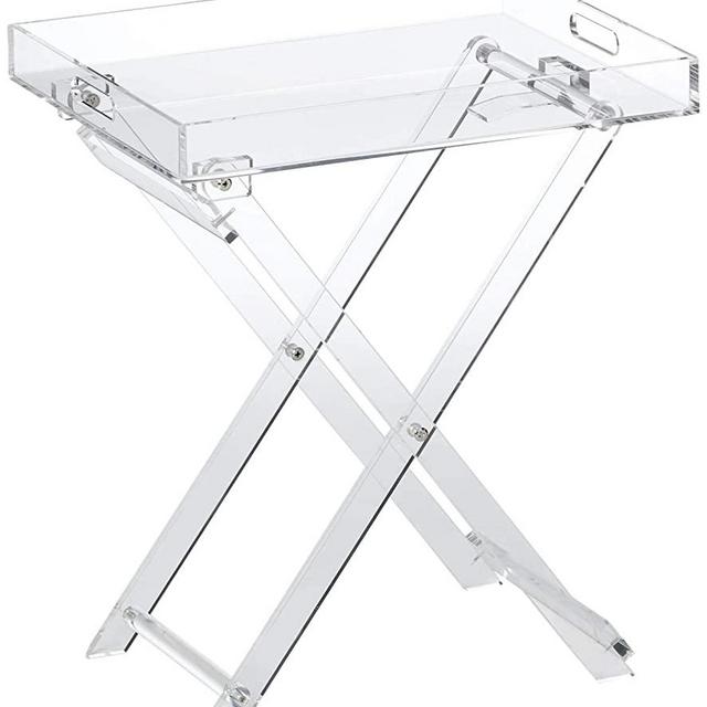 Acrylic Folding Tray Table – Modern Chic Accent Desk - Kitchen and Bar Serving Table - Elegant Clear Design - by Designstyles