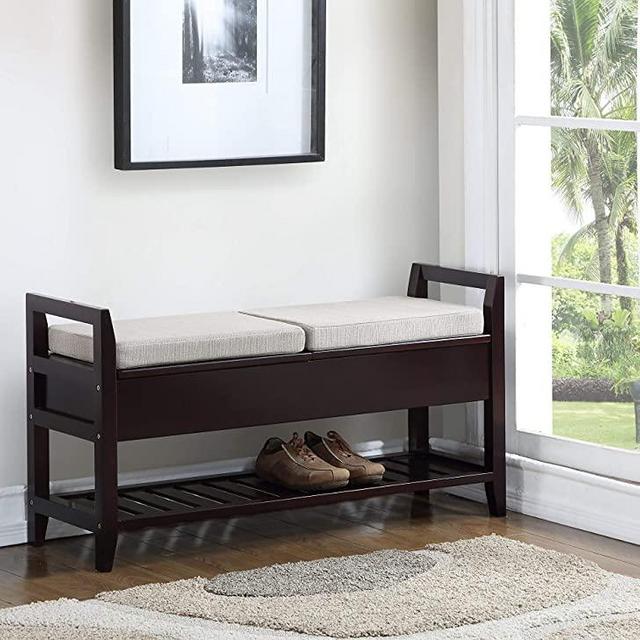 Roundhill Furniture Vannes Espresso Storage Shoe Bench