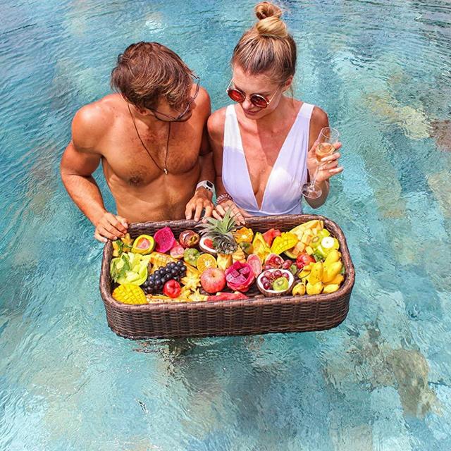 Floating Tray Luxury Floating Serving Tray Table and Bar - Swimming Pool Floats for Adults for Sandbars, Spas, Bath, and Parties | Floating Tray for Pool Serving Drinks, Brunch, Food on the Water