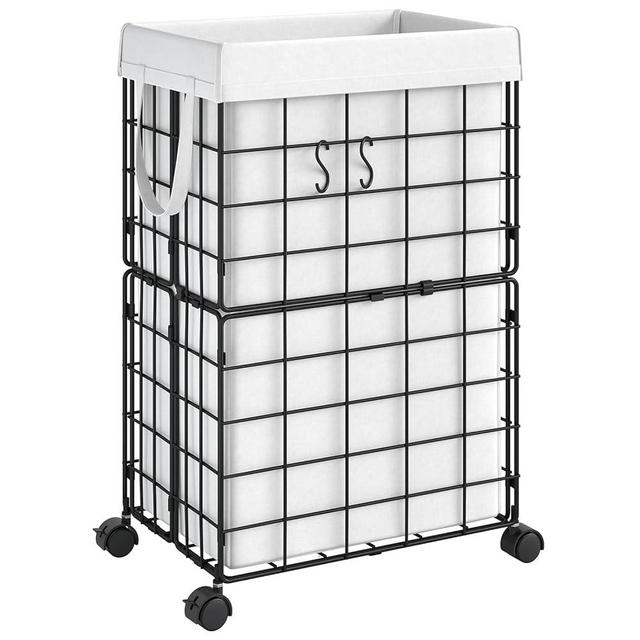 ELYKEN Laundry Hamper with Wheels, Durable Metal Wire Frame with Removable 70L/18.8Gal Capacity Inner Bag, Rolling Laundry Basket with Washable Liner Bag for Bathroom, White