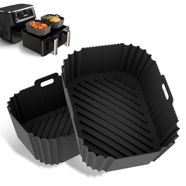 2PCS Ninja Air Fryer Liners, Non-Stick Silicone Air Fryer Liners for Ninja DZ201/DZ401 DZ550 8-10 QT, Air Fryer Liners Baking Tray for Ninja Chefman COSORI 2 Basket Air Fryer, Air Fryer Accessories