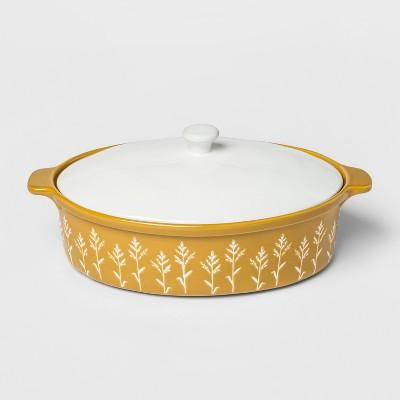 13.8" x 8.5" Ceramic Casserole Dish With Lid Yellow/White - Threshold™