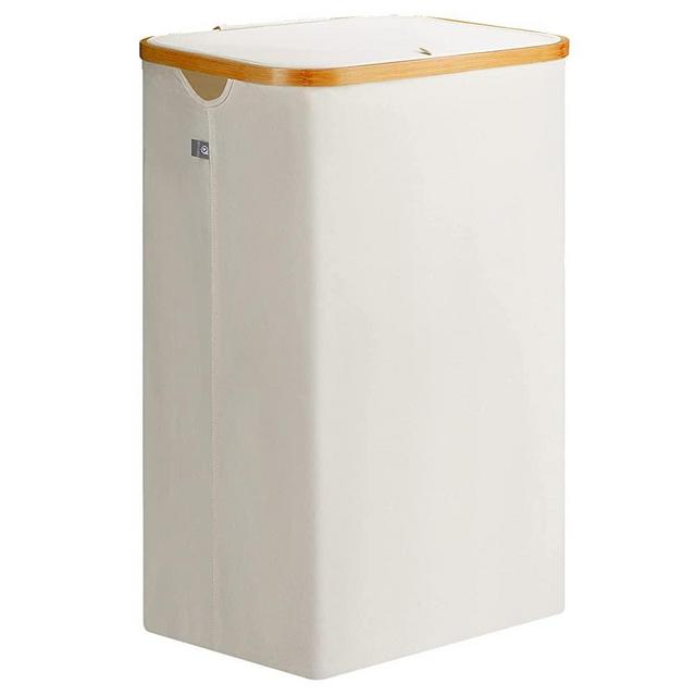 Bellzacasa Laundry Baskets with Lid, Beige 100 Litres Large Washing Basket for Laundry with Handles Laundry Hamper for Bedroom Bamboo Bathroom Bin