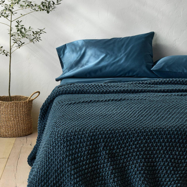 King Chunky Knit Blanket Dark Blue - Casaluna™