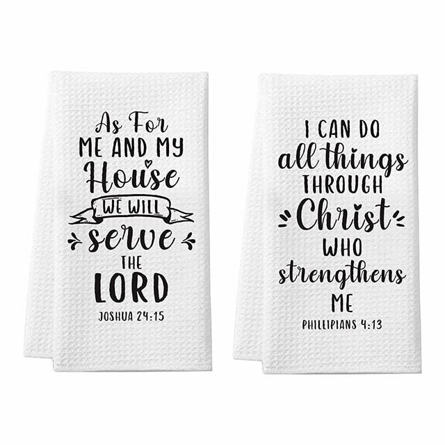 Homythe Christian Gifts for Women Men, Bible Verse Scripture Kitchen Towels with Inspirational Thoughts and Prayers, Religious Housewarming Gift for Friends Family, 2 Pack Waffle Weave Dish Towels