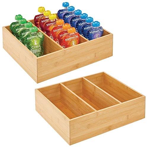 mDesign Bamboo Kitchen Cabinet Pantry Organizer Bin - 3 Divided Sections - Eco-Friendly, Multipurpose - Use in Drawers, on Countertops, Shelves or in Pantry, 2 Pack - Natural Wood Finish