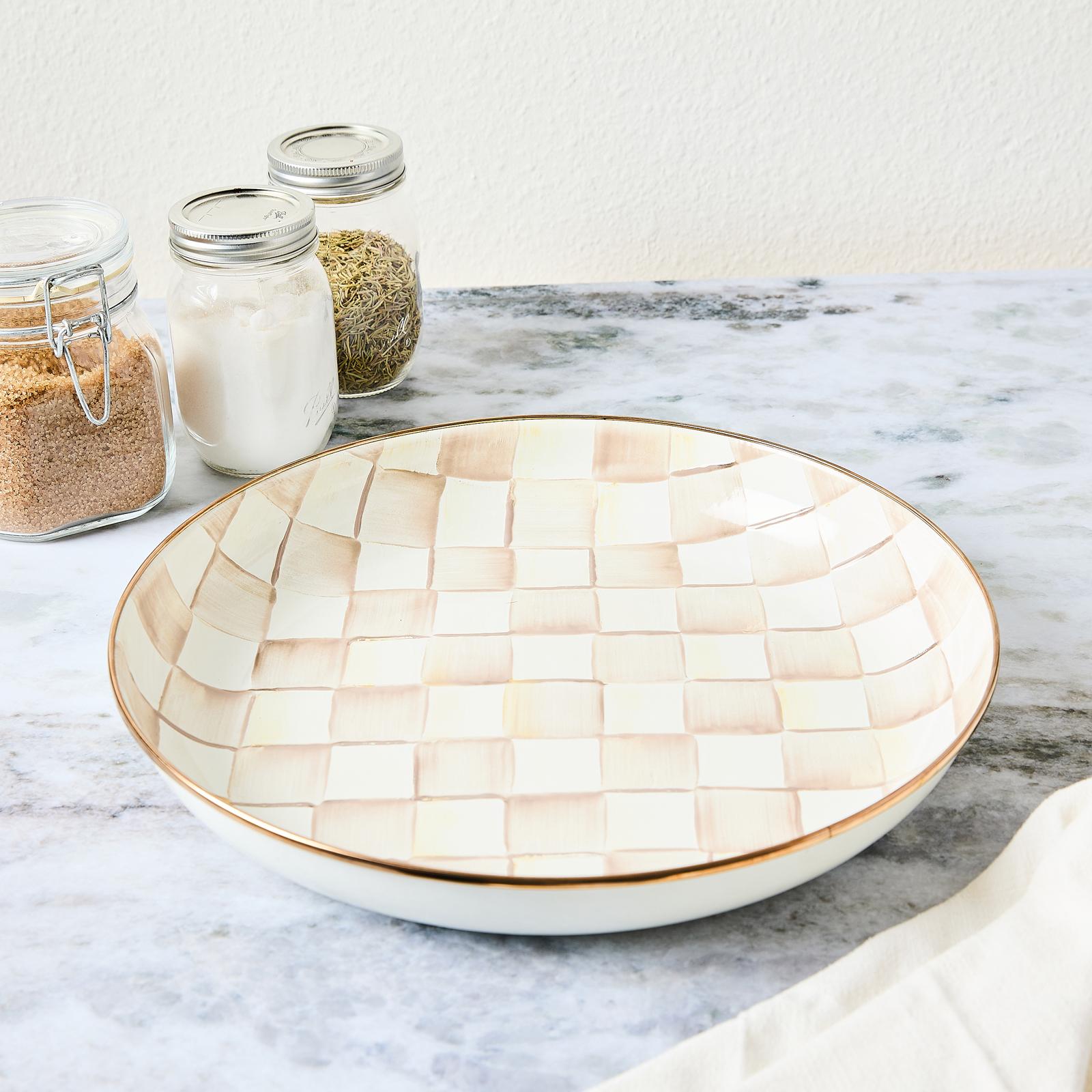 MacKenzie-Childs, Mocha Check Stainless Steel Abundant Bowl | Zola