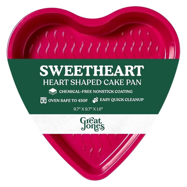 Great Jones Sweetheart Heart Shaped Cake Pans | Nonstick, Non Toxic, Aluminized Steel | Scratch-Resistant, Oven & Dishwasher Safe | Raspberry Pink 9.7 x 9.7 x 1.7 Inches
