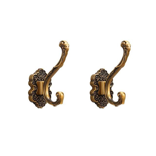 SDH Wall Mounted Coat Hooks - Decorative Towel Hooks - Aluminum Heavy Duty Wall Hooks for Hanging Coats, Purse & Clothes in Hallway, Closets, Bathroom - Pack of 2 Vintage Style Antique Brass Hooks
