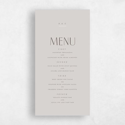 Stone Gray, Grey Wedding Menu - Mendoza Portrait