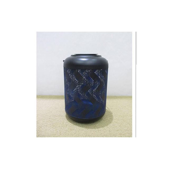 9.06" Metal Solar LED Outdoor Lantern with Wave Design Black/Blue - Hi-Line Gift