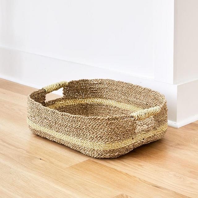 Two Tone Metallic Woven, Underbed, Natural/Gold, 14.25"W x 19.25"D x 6"H