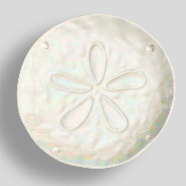 Pearlescent Sand Dollar Stoneware Salad Plates, Set of 4 - White