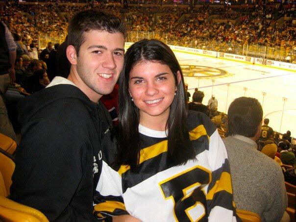 Our one year anniversary in 2009 at the same Bruins game where we made it official the year before!