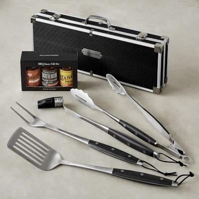 (Williams-Sonoma) BBQ Set in Black Box with BBQ Sauce