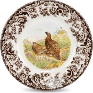 Spode Woodland Red Grouse Dinner Plate - 10.5" Fine Earthenware, British Flowers Border, Rustic Game Animal Design Made in England - Microwave, Freezer, Oven, Dishwasher Safe for Holiday Dining