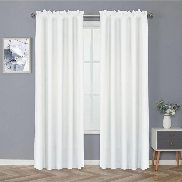 Kate Aurora Basic Drape Light Filtering Woven Jacquard Thermal Single Rod Pocket Window Curtain Panel - White