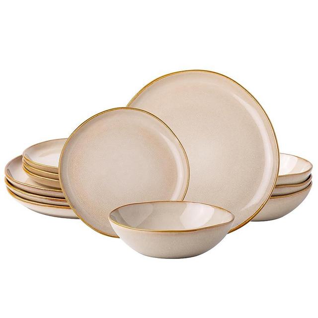 AmorArc Ceramic Dinnerware Sets,Handmade Reactive Glaze Plates and Bowls Set,Highly Chip and Crack Resistant | Dishwasher & Microwave Safe,Service for 4 (12pc)