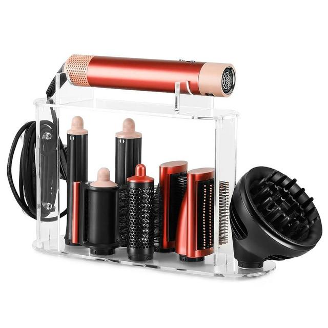 Upgraded Storage Holder for Dyson Airwrap – 7-Hole Acrylic Stand Organizer for Long Barrels & Diffuser Nozzles, Countertop Holder for Airwrap Styler Accessories for Bathroom Vanity Makeup Table