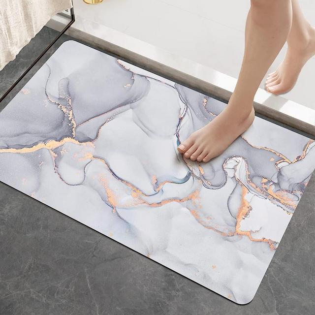 DEXI Bath Mat Rugs Bathroom Floor Mat Super Absorbent Ultra Thin Low Profile Non Slip Quick Dry Washable Carpet for Sink Shower Toilet, 17"x32" Light Grey