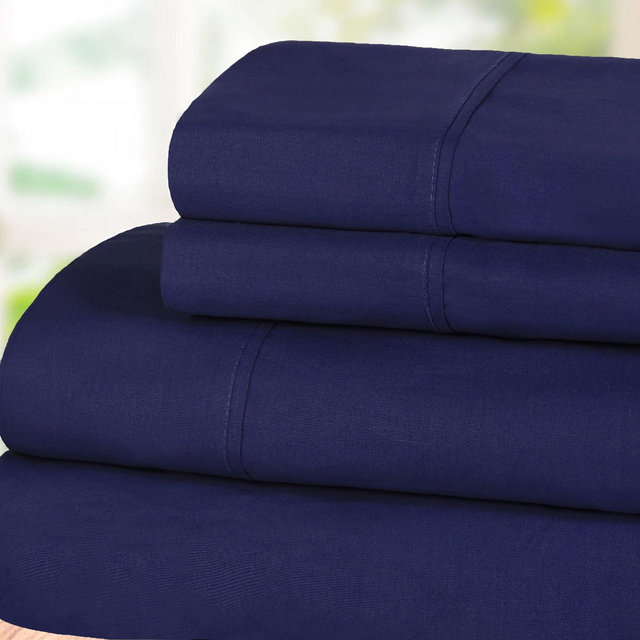 Percale Cotton Crisp & Cool Deep Pocket Sheet Set, Split King, Crown Blue - Blue Nile Mills