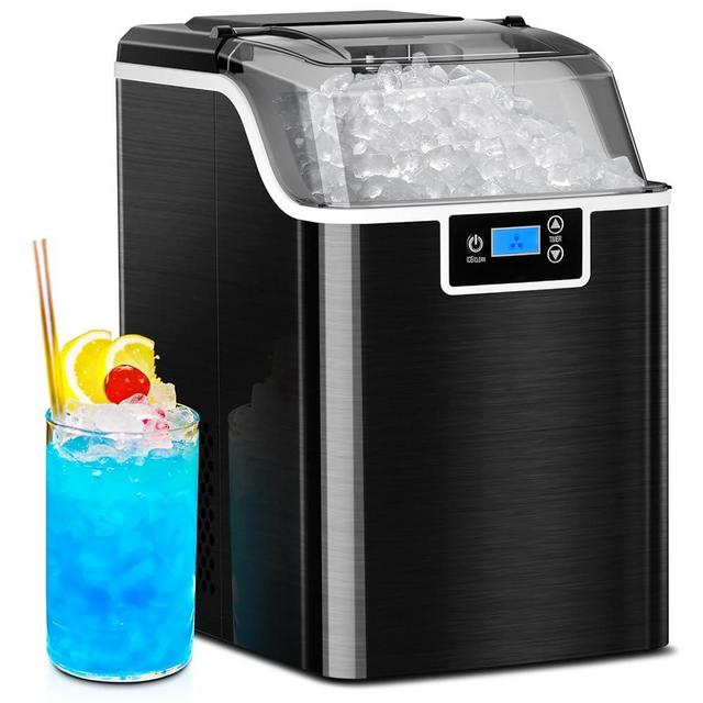 Xbeauty Crushed Ice Maker Countertop,Nugget Ice Maker with Self Cleaning,44.5lbs/Day,24H Timer,LED Crushed Ice Maker for Home Bar Party,Stainless Steel Black