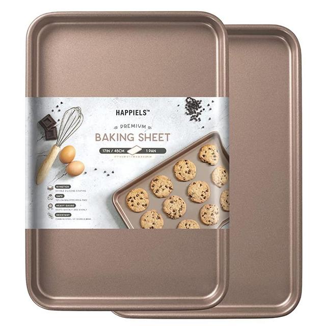 HAPPIELS Nonstick Non-Toxic 18-inch Half Baking Sheet 2-Pack | Premium Extra Thick Sheet Pan | Warp Resistant Large Cookie Sheet