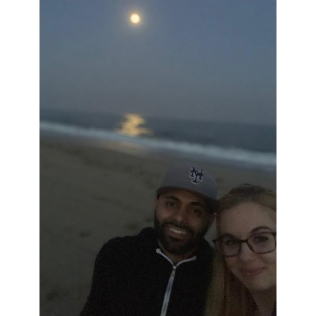 After the helicopter ride, we enjoyed the full moon on Misquamicut Beach. He then proposed here. :)