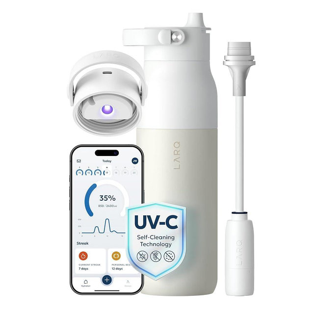 LARQ PureVis 2 Self Cleaning Water Bottle - UV Water Purifier with Filter Straw, Smart App Hydration Tracking, Insulated Stainless Steel