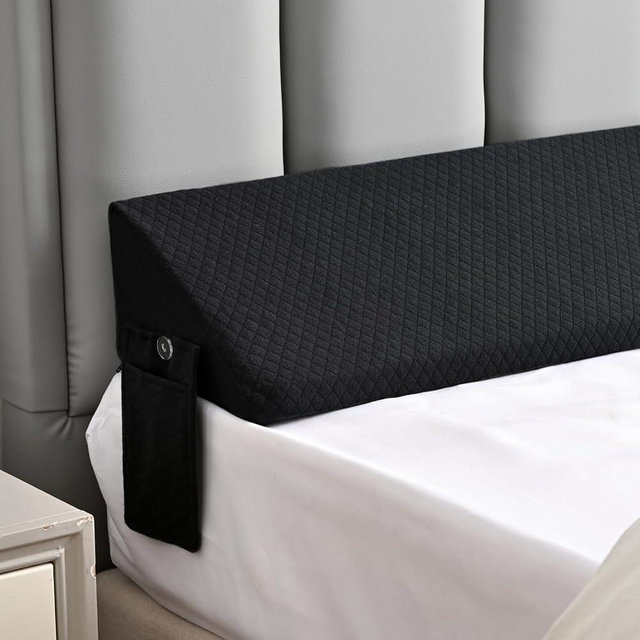 King Bed Wedge Pillow Headboard & Mattress Gap Filler, Long Triangle Edge Corner Pillows 10x6x76in, Dense Foam, Black, with Pockets – Prevents Pillow/Toy Drops, Bed Accessories Home Collection