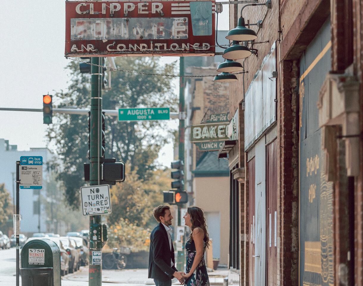 Their Chicago corner at Augusta & California, where Joe & Jess frequent their corner bakery and soda shop Spinning J's.