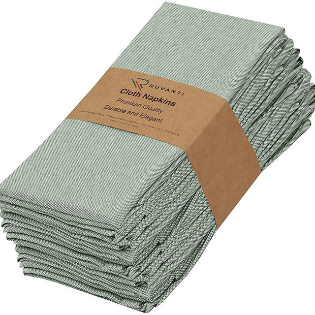 Ruvanti 12 Pack Cloth Napkins, 18x18 Dinner Napkins, Soft, Reusable Napkin, Durable Napkin Cloth Washable, Table Napkins, Polycotton Chambray Fabric Cocktail Napkins for Parties, Wedding – Army Green