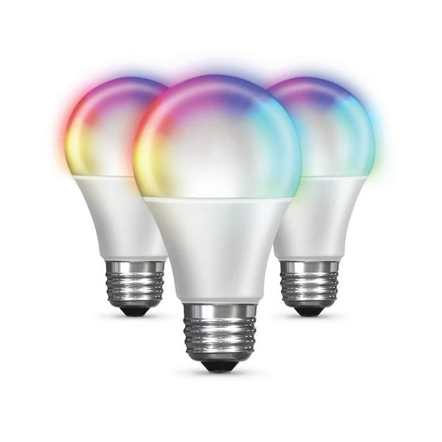 Feit Electric OM60/RGBW/CA/AG/3 60 Watt Equivalent WiFi Color Changing and Tunable White, Dimmable, No Hub Required, Alexa or Google Assistant A19 LED Smart Light Bulb, 3-Pack, Rgbw Multicolor