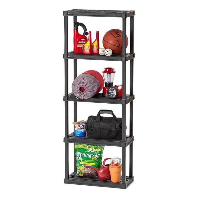 IRIS USA 5-Tier Shelving Unit, 64" Fixed Height, Medium Storage Organizer Shelf for Home, Garage, Basement, Shed and Laundry Room, 24"L x 12"W x 64"H, Made with Recycled Materials, Black