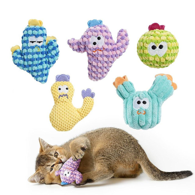 5 Pack Cactus Catnip Toys, 100% Organic Catnip Toys for Indoor Cats, Interactive Plush Chew Fun Without Cotton, Teething Soft Kittens Toys for Kitty, Colorful