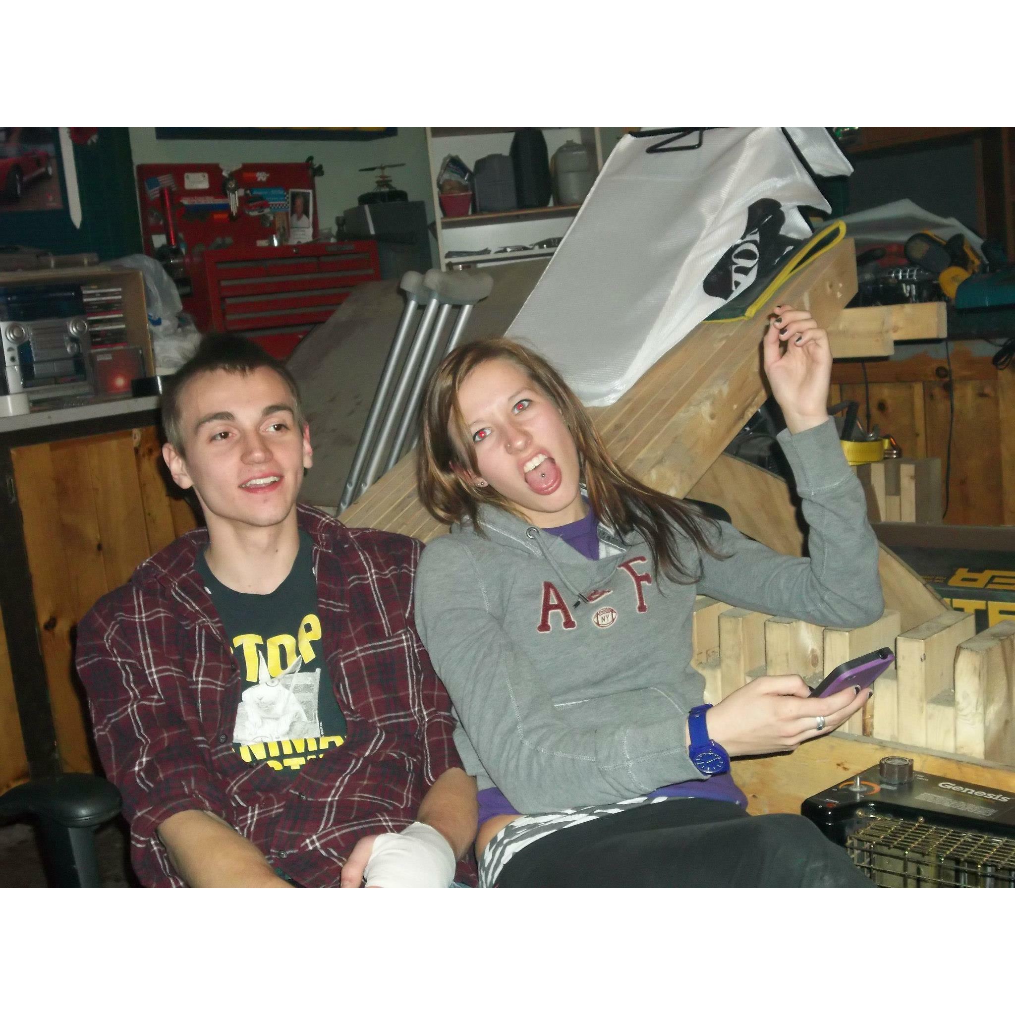 our lovely first picture together, dan has a broken wrist!
