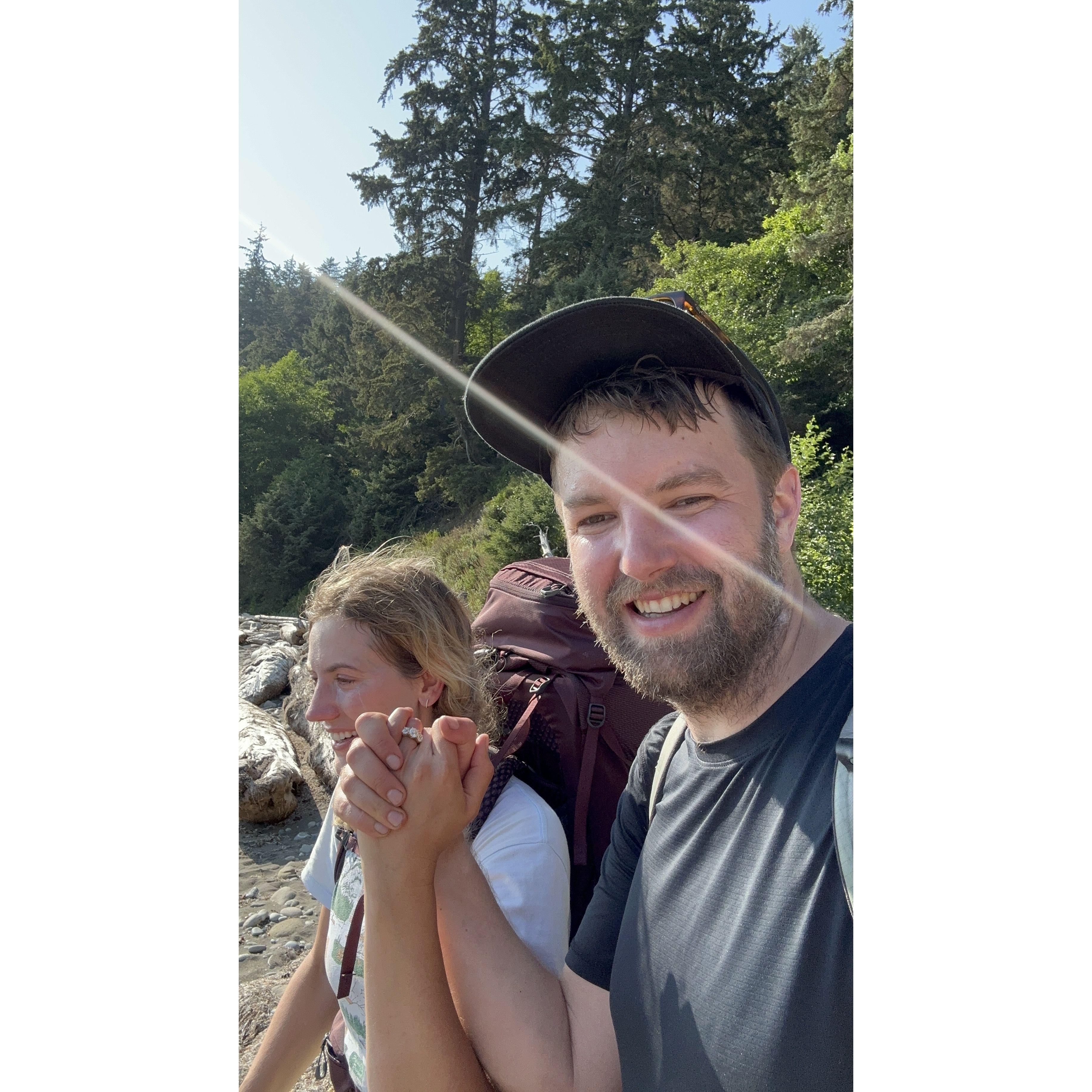 27 miles of hiking followed by a surpised engagement. Brendan had the diamond ring wrapped in a Clif Bar wrapper....he carried it for over 50 days and then hiked 27 miles with Caroline before asking!