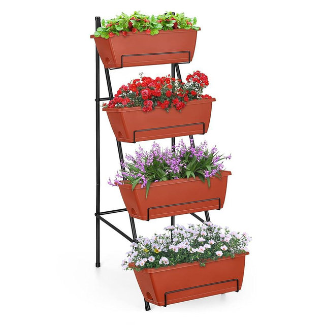 OYEAL Raised Garden Bed 4 Tier Vertical Garden Planter Indoor Outdoor Herb Planter with Legs Elevated Garden Planters for Flowers Vegetables Plants, Brick Red