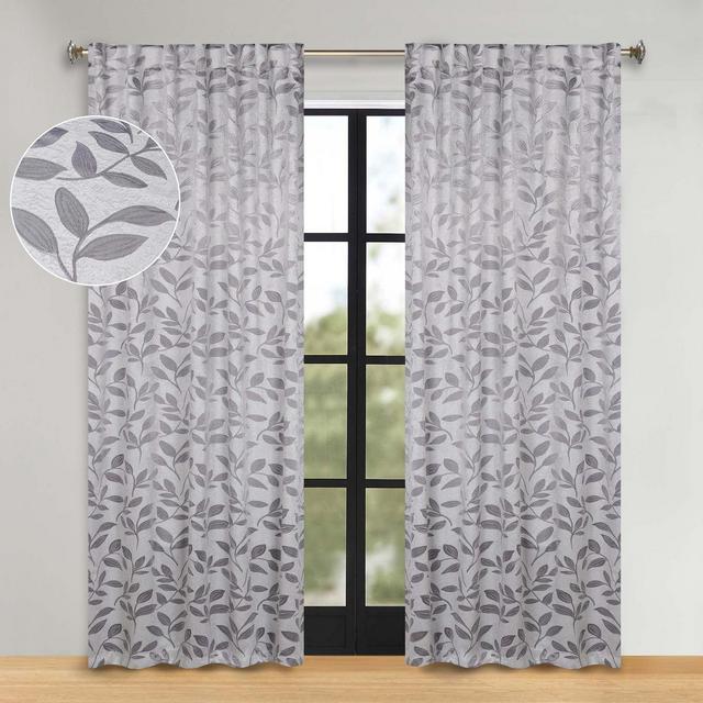 Leaves Room Darkening Semi-Blackout Curtains With Back Tabs, Set of 2, 52" x 96", Grey - Blue Nile Mills