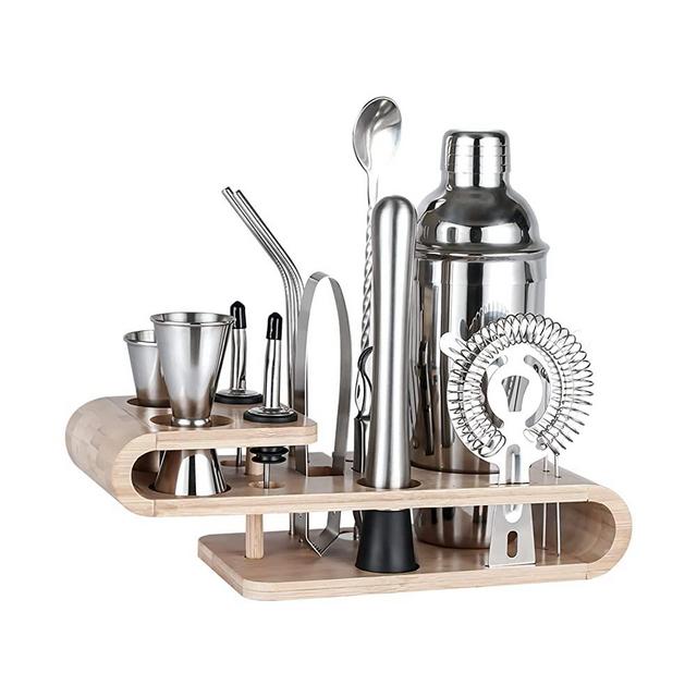 TONGTAIWQTJQ Bartender Kit Cocktail Shaker with Stylish Bamboo Stand ,18-Piece Bar Tool Set with Recipes Booklet,Home Drink Mixer Set