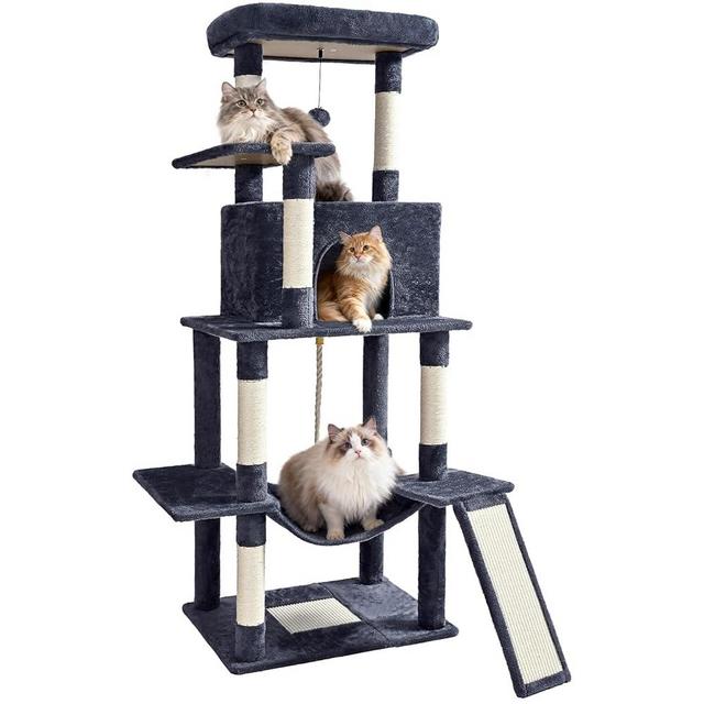 Cat Craft Cat Tree 63 Inch Cat Tower for Indoor Cats, Multi-Level Cat Tree for Large Cats 20 lbs+ Heavy Duty Cat Tower with Sisal Scratching Posts, Hammock, Condo and Extended Platform, Dark Grey