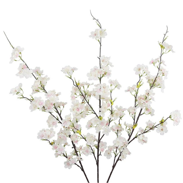 CISDUEO 3 Pcs Artificial Cherry Blossom Flower Pink Silk Peach Flowers Bulk Plum Blossom Flowers with Leaves Cherry Blossom Branches Vase Arrangements for Spring Wedding Indoor Outdoor DIY Party Decor