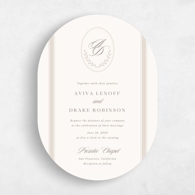 Beige Oval Wedding Invitation - Clyde Portrait