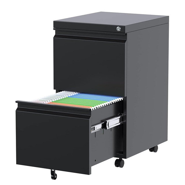 Aobabo 2 Drawer File Cabinet with Lock,Metal Filing Cabinet with Wheels for Home Office & Business Enterprise, Legal/Letter Size, Fully Assembled Except Wheels, Black