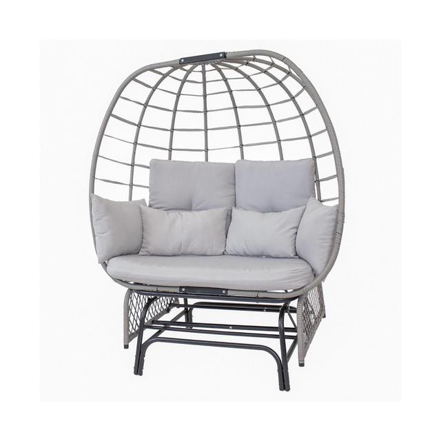 Double Outdoor Egg Chair with Legs - 2-Seat Glider Rocking Egg Chair with Cushions and Pillows - Gray